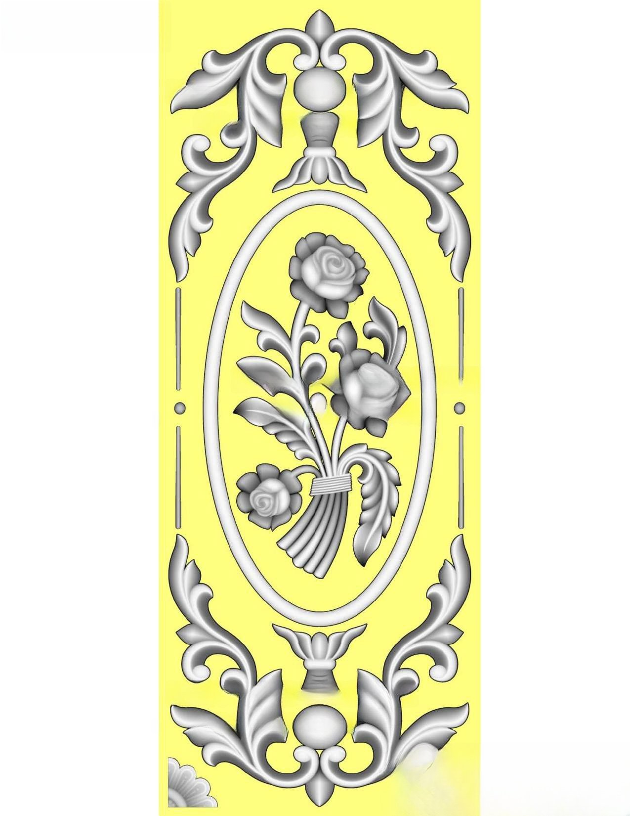 MD - MIX-133 Elegant Floral Oval Panel 3D Relief Carving Design